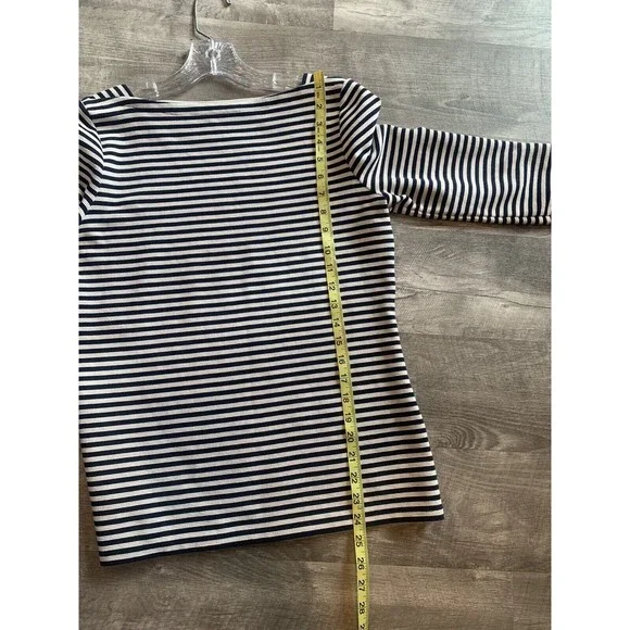 TALBOTS Stretch Cotton Womens Small Striped Boat Neck 3/4 Sleeve Black White - Picture 12 of 12